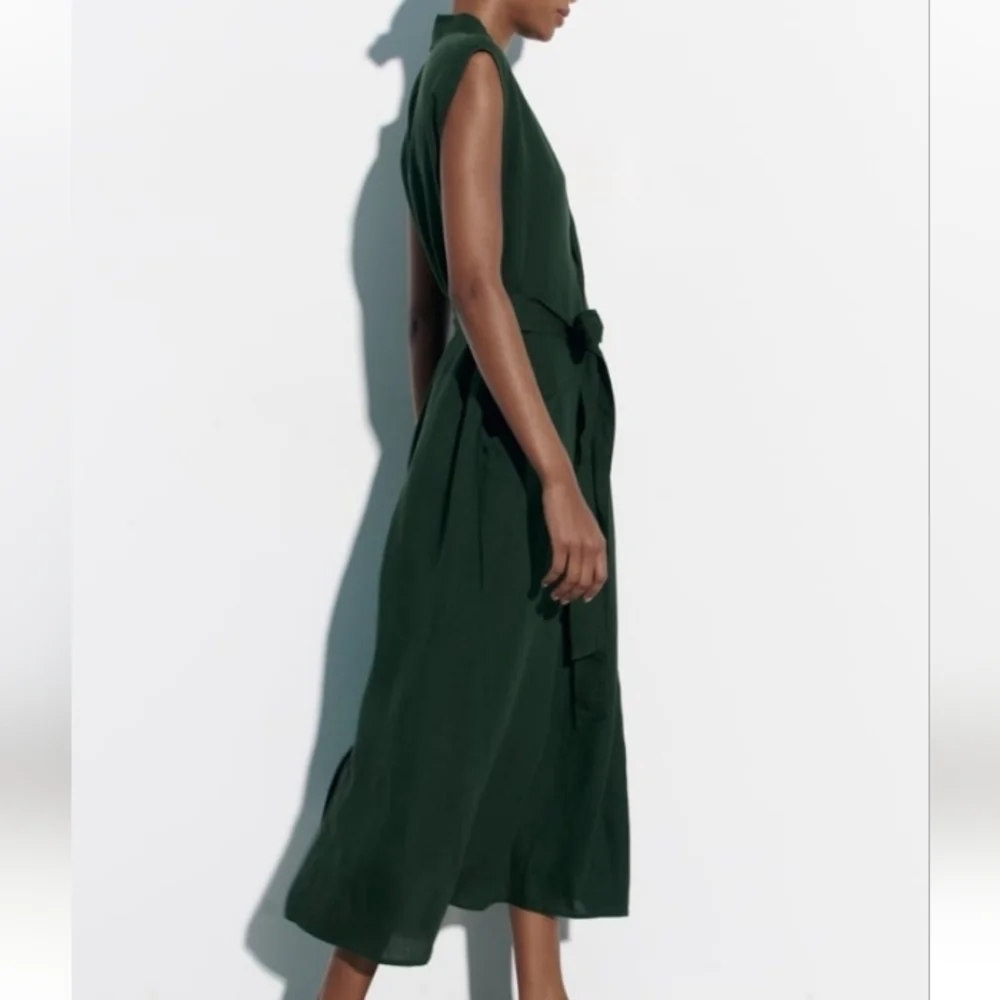 ZARA Belted Midi Linen Blend Dress Sz-XL - Picture 3 of 12